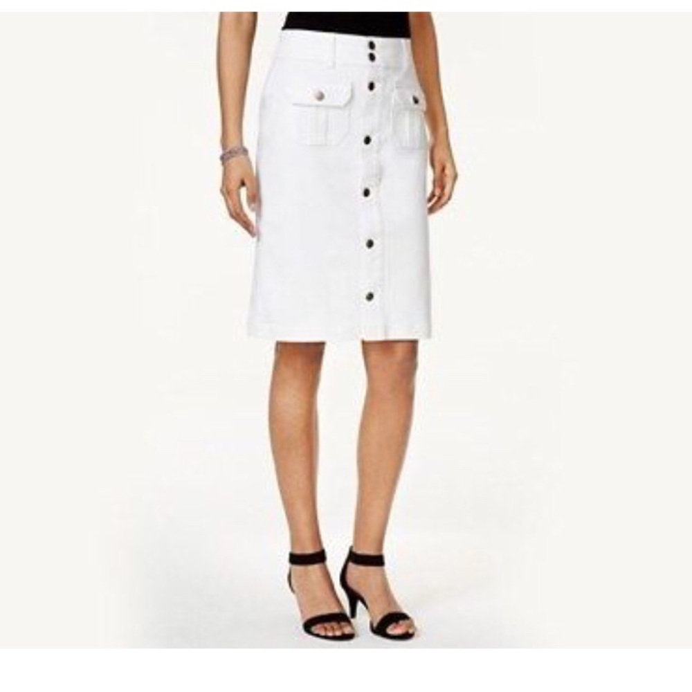 Style & Co Button Front A-Line Skirt White 12